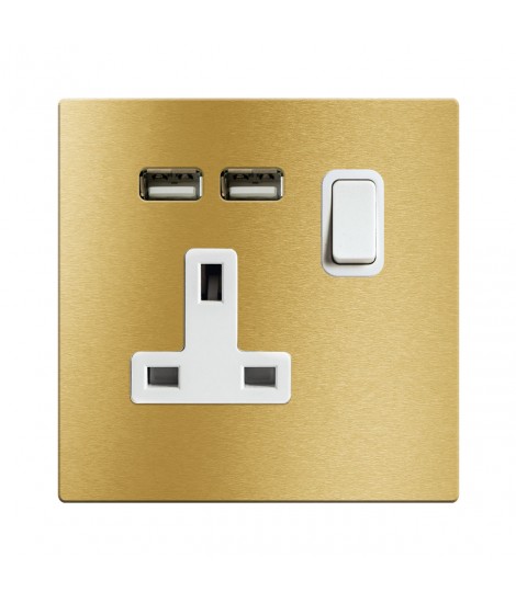 BUCHSE 13A INTERR. 2P USB GOLD 2M